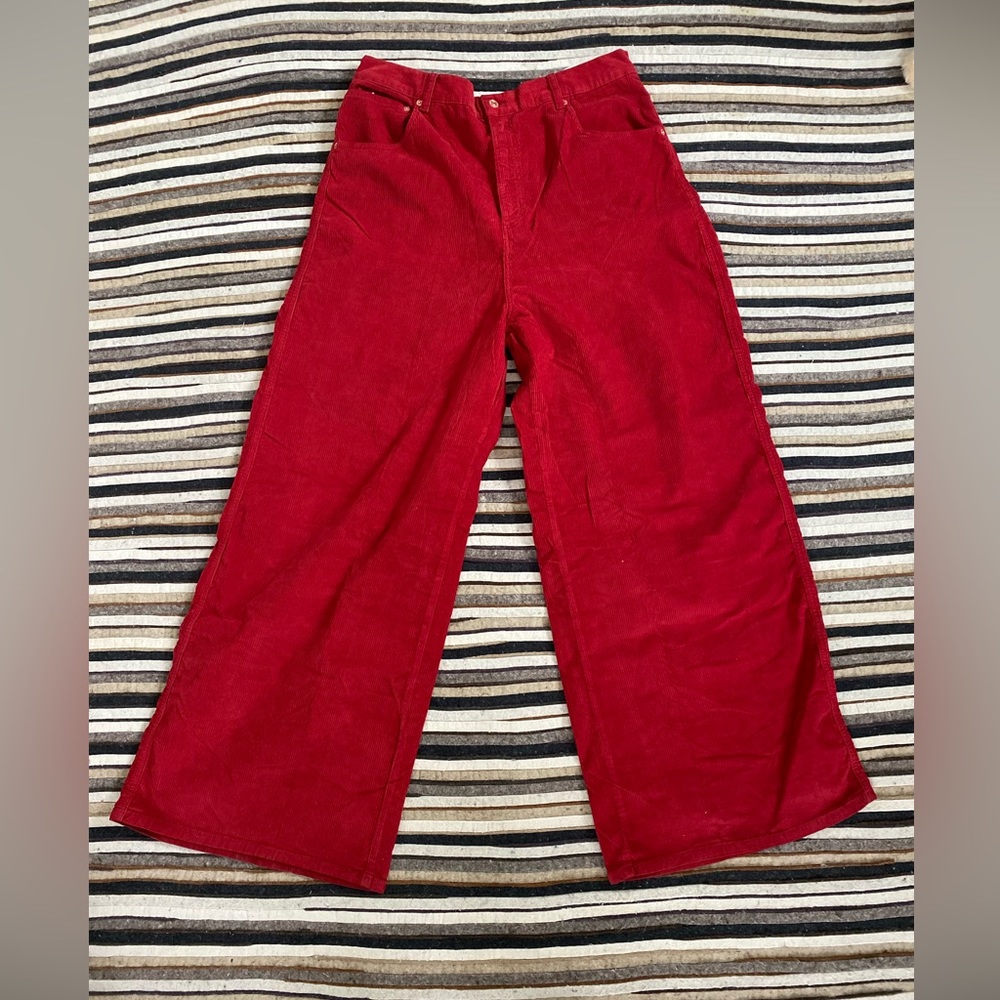 New Free People✨Crvy Gia High Rise Wide Leg Pant- Red Corduroy - Picture 2 of 7